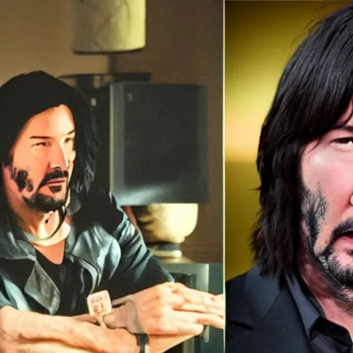 Prompt: Keanu Reeves plays Minecraft