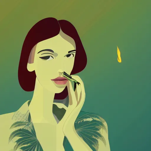 Image similar to portrait of a working young australian woman ( eyes open ) with a one paper joint alight smoking after a hard days work ; cannabis. octane 4 k render natural skin tones, by eyvind earle, australian illustration