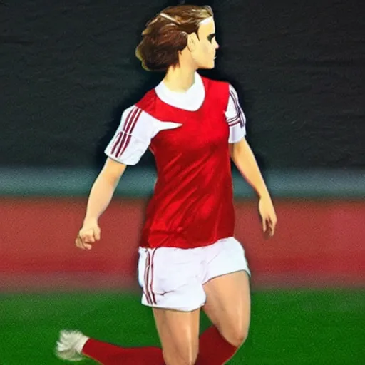 Image similar to emma watson as lokomotiv football player, hyper realistic