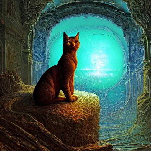 Prompt: photorealistic image of if god were a cat in the style of michael whelan and gustave dore. hyperdetailed photorealism, 1 0 8 megapixels, amazing depth, glowing rich colors, powerful imagery, psychedelic overtones, 3 d finalrender, 3 d shading, cinematic lighting, artstation concept art