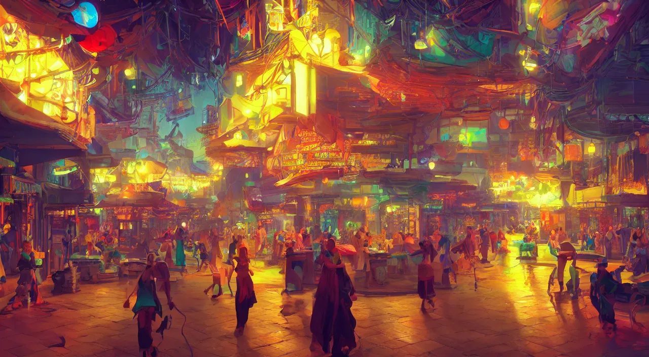 Image similar to bazaar zouk oriantal multicolorful sky shine place mosquet painting stylized digital video game icon global illumination ray tracing 8 k hd resolution, by ilya kuvshinov and cushart krentz and gilleard james