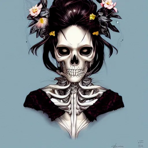 Image similar to anime manga skull portrait young woman skeleton, intricate, elegant, highly detailed, digital art, ffffound, art by JC Leyendecker and sachin teng