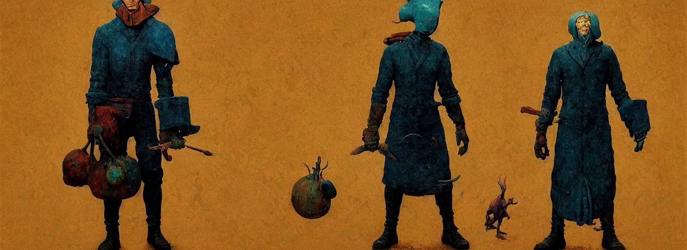 Prompt: full - body portrait surreal colorful clay fighting artstation rpg gentleman character concept art anatomy, action pose, very coherent and colorful high contrast masterpiece by norman rockwell franz sedlacek hieronymus bosch dean ellis simon stalenhag rene magritte gediminas pranckevicius, dark shadows, sunny day, hard lighting, reference sheet white! background