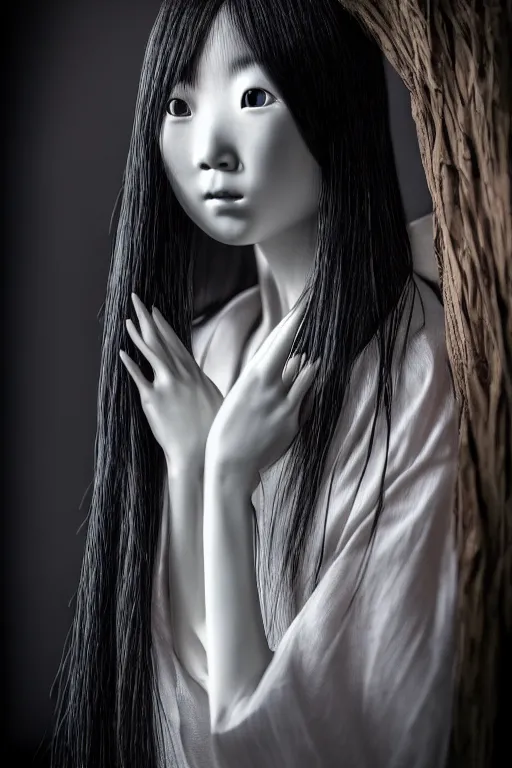 Image similar to sadako life before gone, photorealistic, one object in camera, smooth, 4 k, aesthetic lighting, baroque object, hyperdetailed, professional photography, pullitzer winning, photo by : canon eos 5 d mark iv, by karah mew and adnan abidi