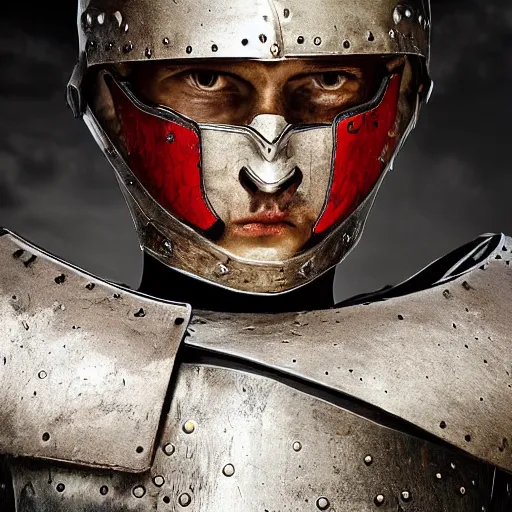 Image similar to portrait of medieval warrior in durty blood armour by nicponimsky styy
