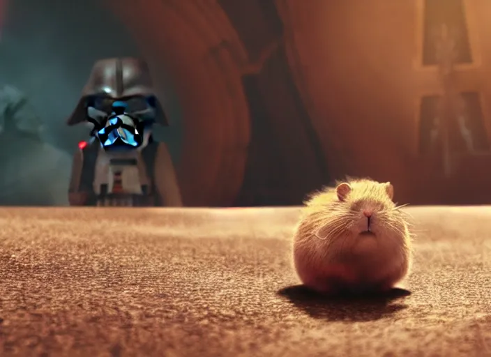 Image similar to movie still, star wars, hamster, cinematic, sharp focus, cinematic lighting, 8 k