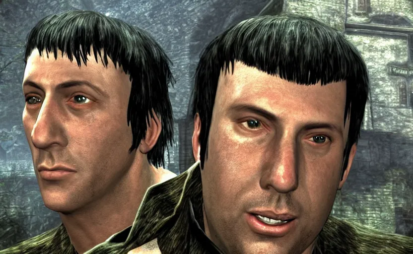 Prompt: Adam Sandler as a character in the PC video game Gothic 1, screenshot