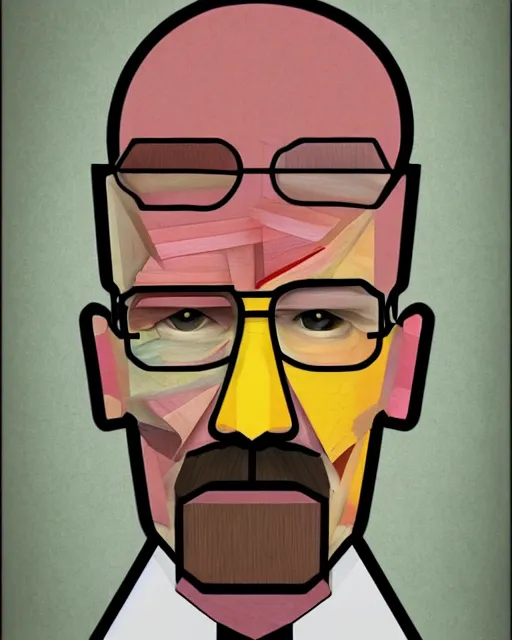 Image similar to cubist portrait of walter white, cubism, blank background, upper body only