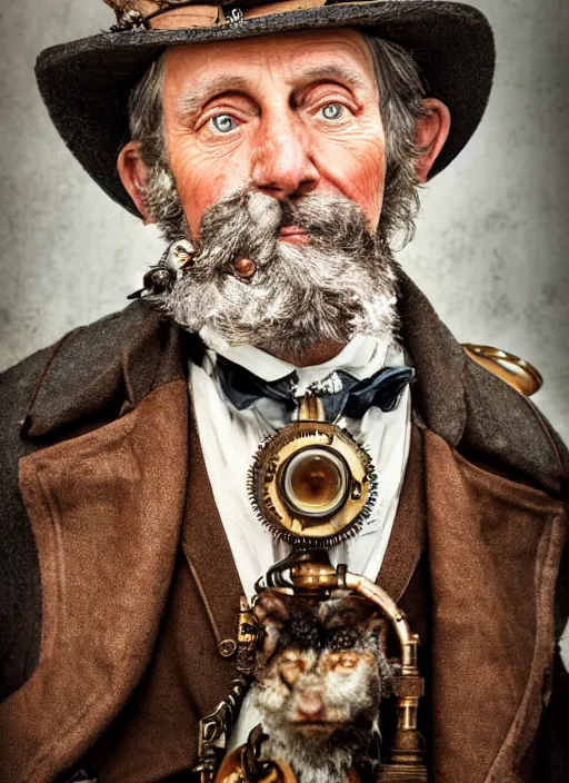 Image similar to closeup portrait of steampunk weazle wearing a monocle, depth of field, zeiss lens, detailed, symmetrical, centered, fashion photoshoot, by Annie Leibovitz and Steve McCurry, David Lazar, Jimmy Nelsson, Breathtaking, 8k resolution, extremely detailed, beautiful, establishing shot, artistic, hyperrealistic, beautiful face, octane render