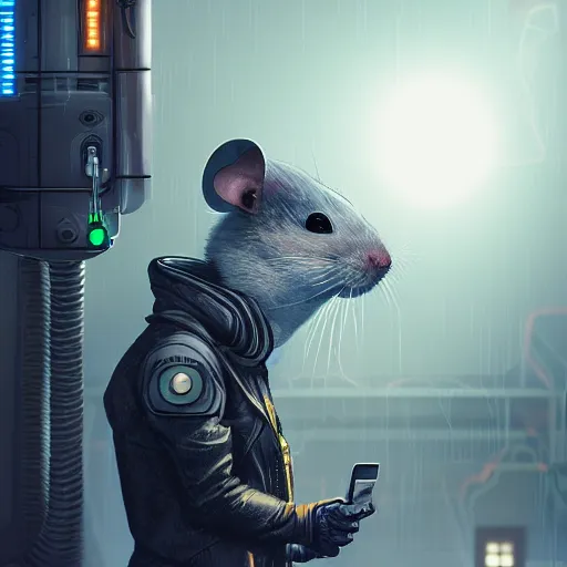 Image similar to cyberpunk mouse folk engineer, high resolution, digital art, trending on artstation, 4 k