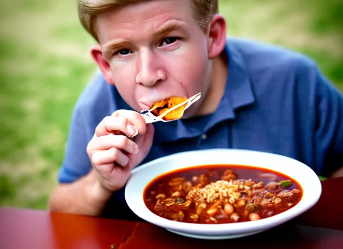 Prompt: photo of christopher hewett as mr belvedere eating chili, 8 k, 8 5 mm f 5. 6