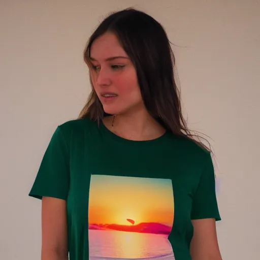 Image similar to Girl Green t-shirt looking sunset
