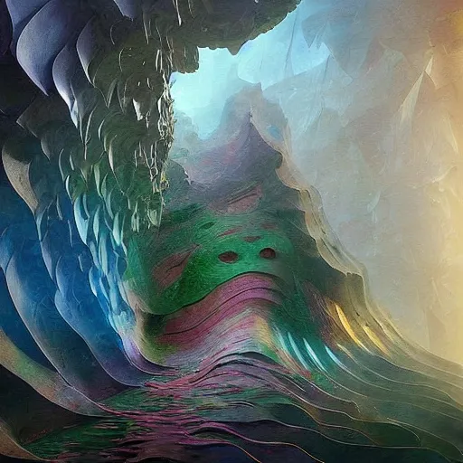 Image similar to landscape cavern mountains ornate sharp focus weird digital art nature photography by frank gehry, beksinski, peter mohrbacher, arthur adams, leonid afremov, victo ngai, android jones, antoni gaudi