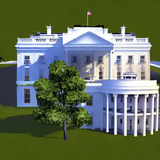 Image similar to a 3 d render of the white house, video game model, white background,