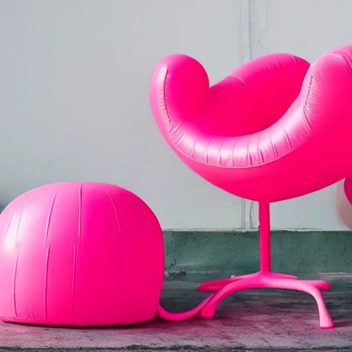 Prompt: inflatable flamingo chair, a chair that is shaped like an inflatable flamingo