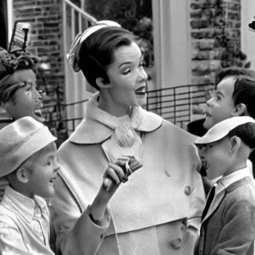 Image similar to Deleted scene from 1964 Mary Poppins movie where she teaches the children how to smoke Cuban cigars