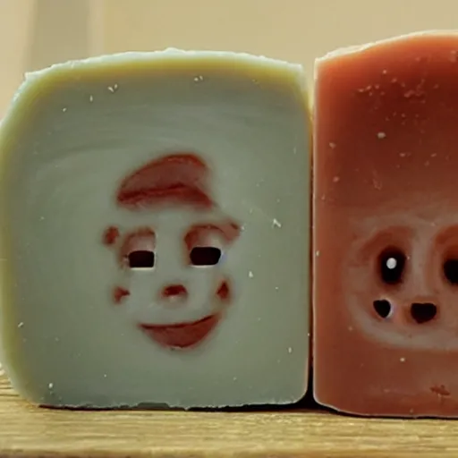 Prompt: the main character from spelunky carved out of a bar of soap