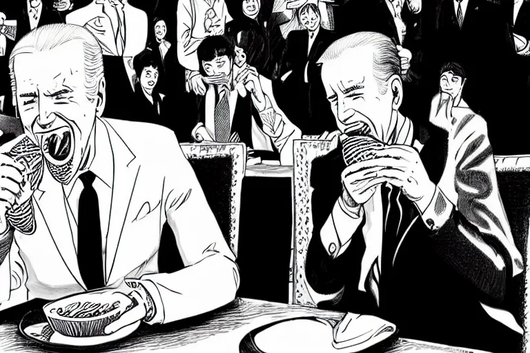 Image similar to joe Biden eating ice cream, Junji Ito