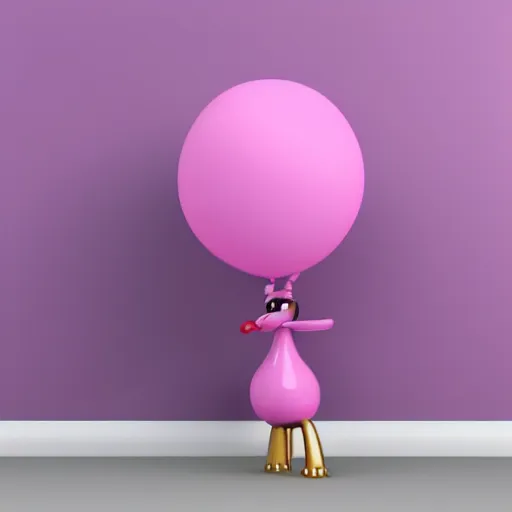 Image similar to 3 d render of a pink balloon dog in a violet room