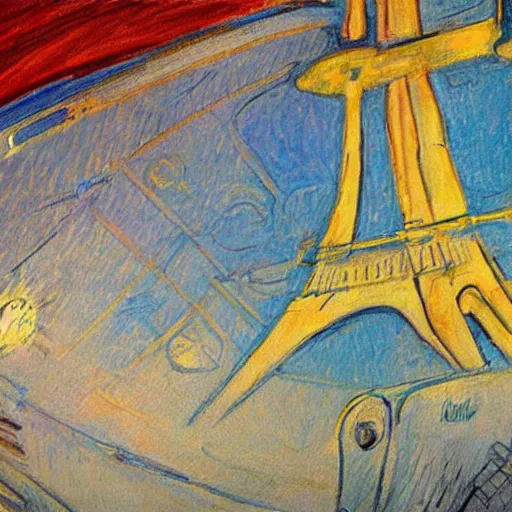 Prompt: starship enterprise next to the eiffel tower, oil painting by toulouse lautrec, wallpaper
