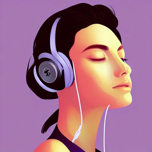 Image similar to an illustration of a beautiful woman listening to music with headphones by Quentin de Warren, highly detailed, digital art, trending on artstation