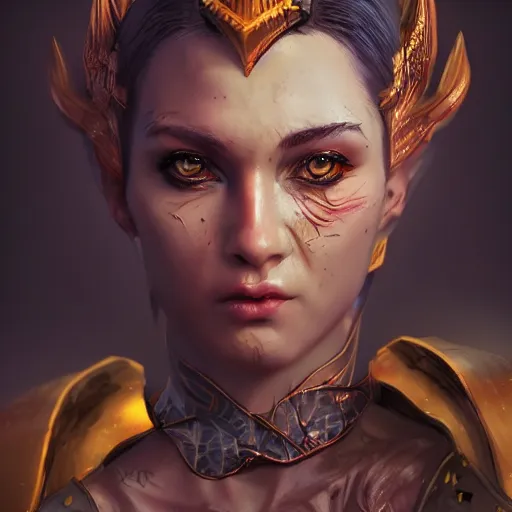 Image similar to A stunning comic book style portrait painting of a dragon goddess, d&d, fisheye lens, unreal 5, DAZ, hyperrealistic, octane render, cosplay, RPG portrait, dynamic lighting,