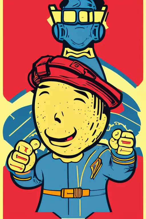 Image similar to fallout 7 6 retro futurist illustration art by butcher billy, sticker, colorful, illustration, highly detailed, simple, smooth and clean vector curves, no jagged lines, vector art, smooth andy warhol style