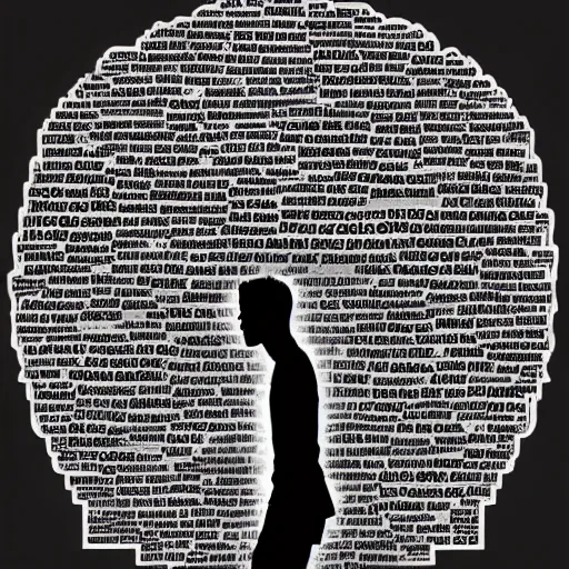 the silhouette of a person made of words, digital art
