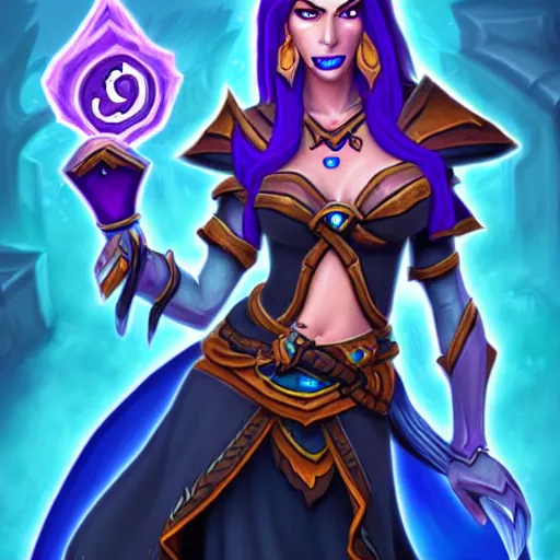 Image similar to Full body drawing of a sorceress, Hearthstone official trending art, exagerated accurate details, trending on MasterpieceStation in category 'Perfect identical eyes'