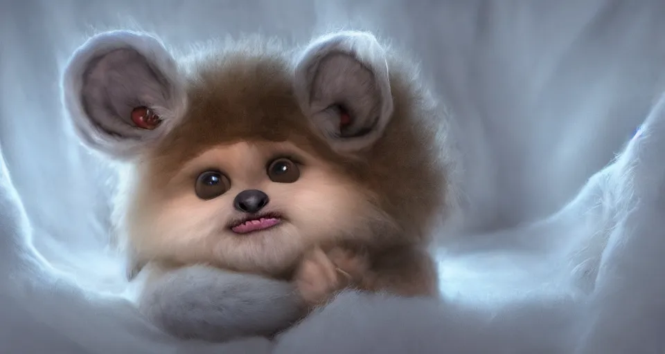 Image similar to adorable fuzzy baby creature, starwars, sci fi, soft lighting,