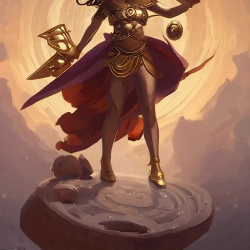 Prompt: Athena of Abyssinia in gold, defeats Chronos with throwing disc, by Peter Mohrbacher:5 Trending on Artstation:5