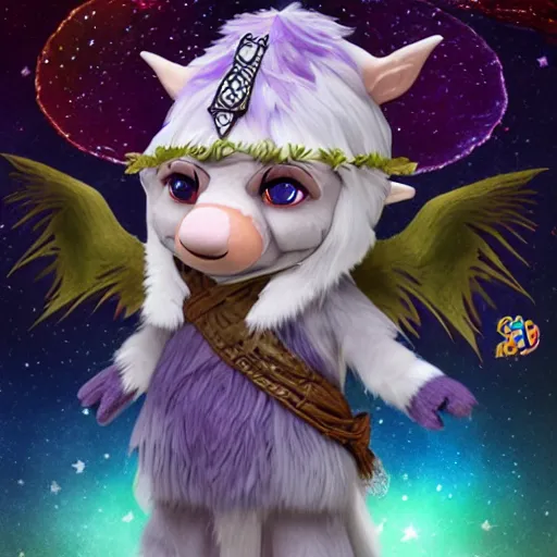 Image similar to dungeons and dragons foxfolk wizard druid as a chibi muppet plush wearing an ethereal star filled mage robe inspired by Aaravos from dragon prince, photorealistic, photography, national geographic, sesame street