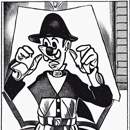 Image similar to black and white photo of luigi committing treason against the supreme court