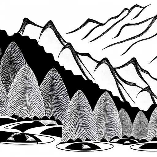 Image similar to zen mountains forest river ink