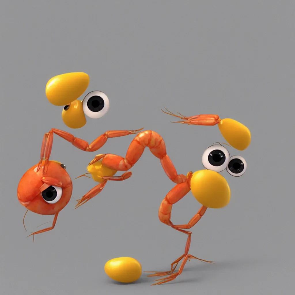 Image similar to cute shrimp character with googly eyes, 3 d, style of pixar