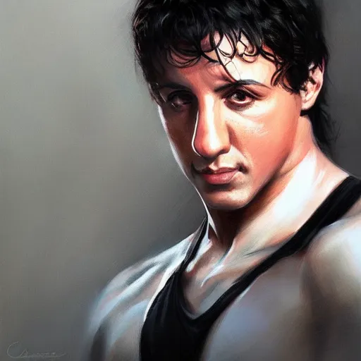 Prompt: portrait of young sylvester stallone by charlie bowater