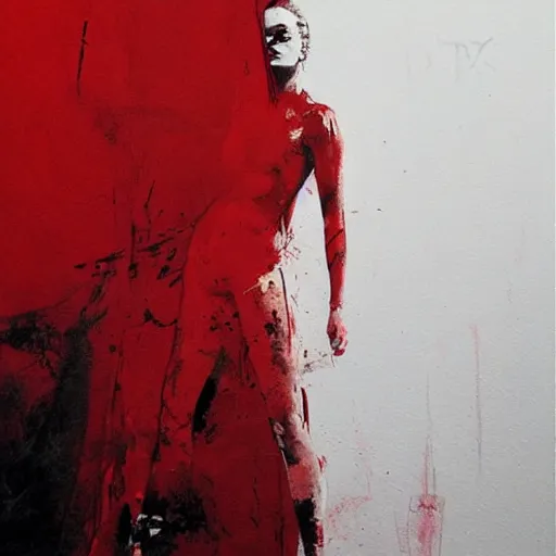 Prompt: full body portrait of margot robbie in the shape of red paint, artwork by guy denning and charlie bowater,