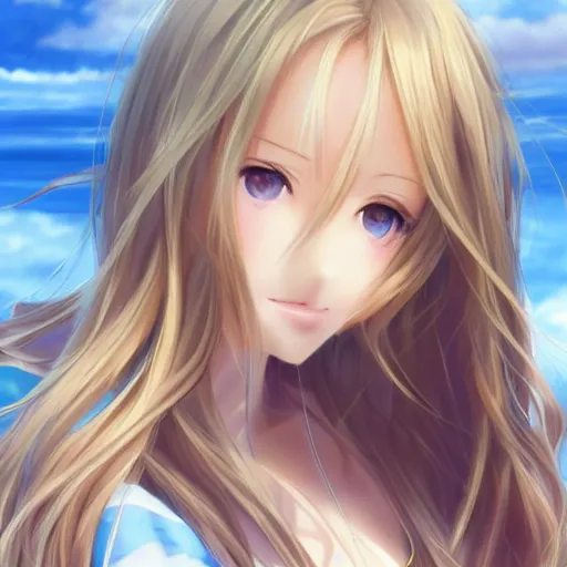 Prompt: a very beautiful young yuuki asuna, full body, long wavy blond hair, sky blue eyes, full round face,, bikini, miniskirt, front shot, highly detailed, cinematic wallpaper by stanley artgerm lau