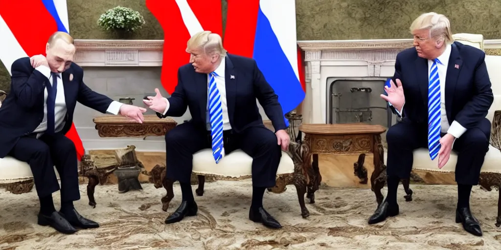 Image similar to trump giving putin happy finish