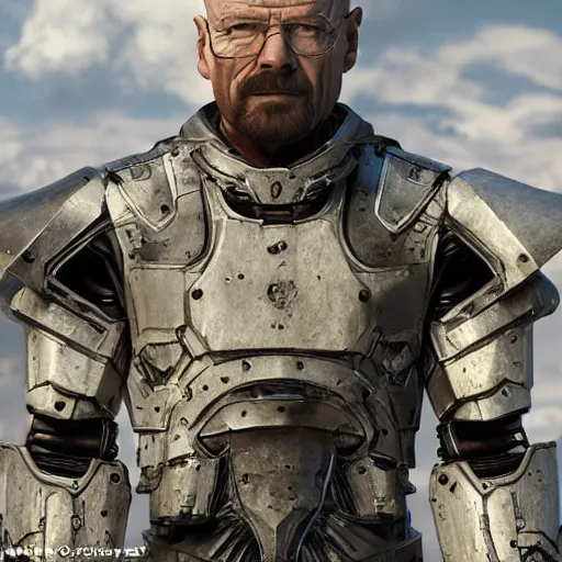 Image similar to Walter White wearing cybernetic battle armor, highly detailed, centered, concept art, 8k octane render