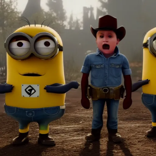 Prompt: Film still of Minions, from Red Dead Redemption 2 (2018 video game)