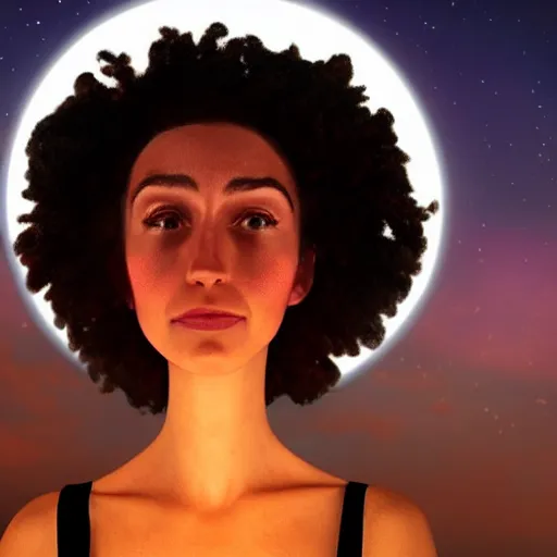 Image similar to a closeup of woman wearing neckless with a glowing planet Saturn as the pendant, in the style of a Pixar movie