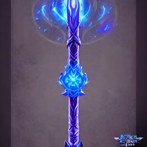 Image similar to bright weapon of warcraft blizzard wizard staff art, a spiral magical wizard staff. bright art masterpiece artstation. 8k, sharp high quality illustration in style of Jose Daniel Cabrera Pena and Leonid Kozienko, blue colored theme, concept art by Tooth Wu,