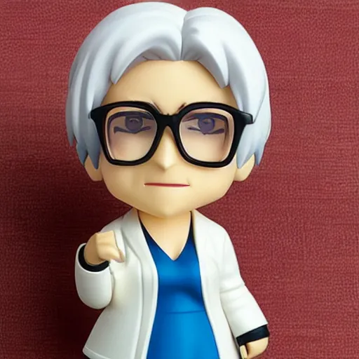 Prompt: nendoroid of an old woman with short curly white hair and glasses