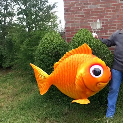 Prompt: a giant goldfish, outdoors, craigslist photo