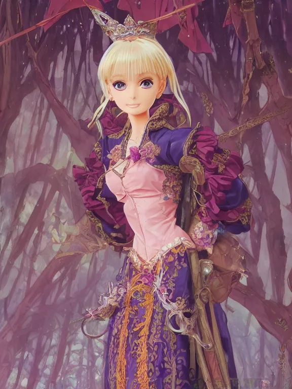 Image similar to anime key visual of barbie wearing a medieval gown!! intricate, magical forest, stunning, highly detailed, digital painting, artstation, smooth, hard focus, illustration, art by artgerm and greg rutkowski and alphonse mucha