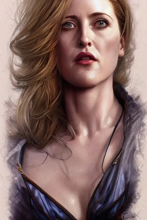 Prompt: young Gillian Anderson as a ruggedly handsome heroine, intricate, elegant, highly detailed, centered, digital painting, artstation, concept art, smooth, sharp focus, illustration, art by artgerm and donato giancola and Joseph Christian Leyendecker, Ross Tran, WLOP