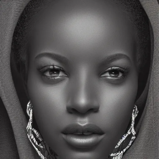 Prompt: a photorealistic portrait of the ethereal face of an African woman, 2008 cinematography