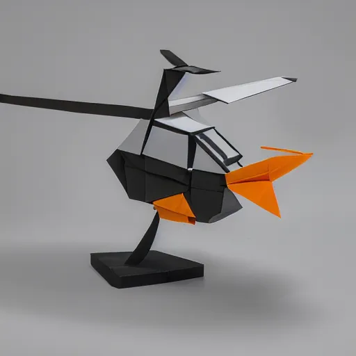 Prompt: an origami model of a helicopter, an abstract sculpture by lee gatch, behance contest winner, modular constructivism, made of paper, low poly, angular