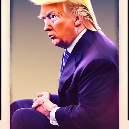 Image similar to a portrait of donald trump with gorgeous pastel balayage hairstyle, contemplating deep philosophical quandaries, as seen on artgerm, octane render, in the style of alphonse mucha, ultra realistic, highly detailed, 8 k,